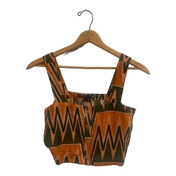 NWT Veronica Beard Tiffany Cropped Top in Tribal Print Linen Blend Tank Womens L - Picture 3 of 16